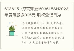 603615（茶花股份603615SH2023年度每股派005元 股权登记日为5月6日）